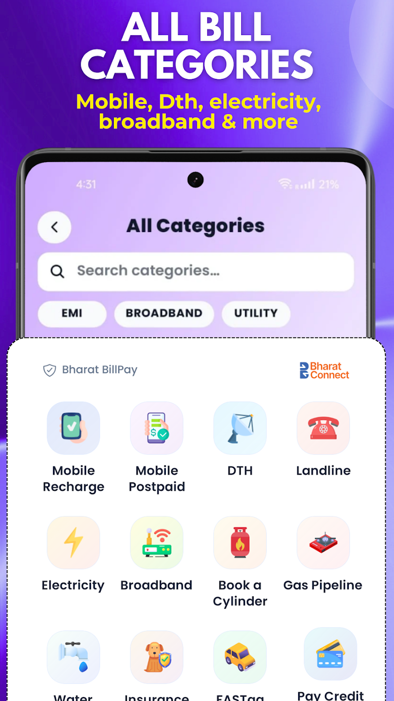 Smart Pay Zone bill payment and recharge categories
